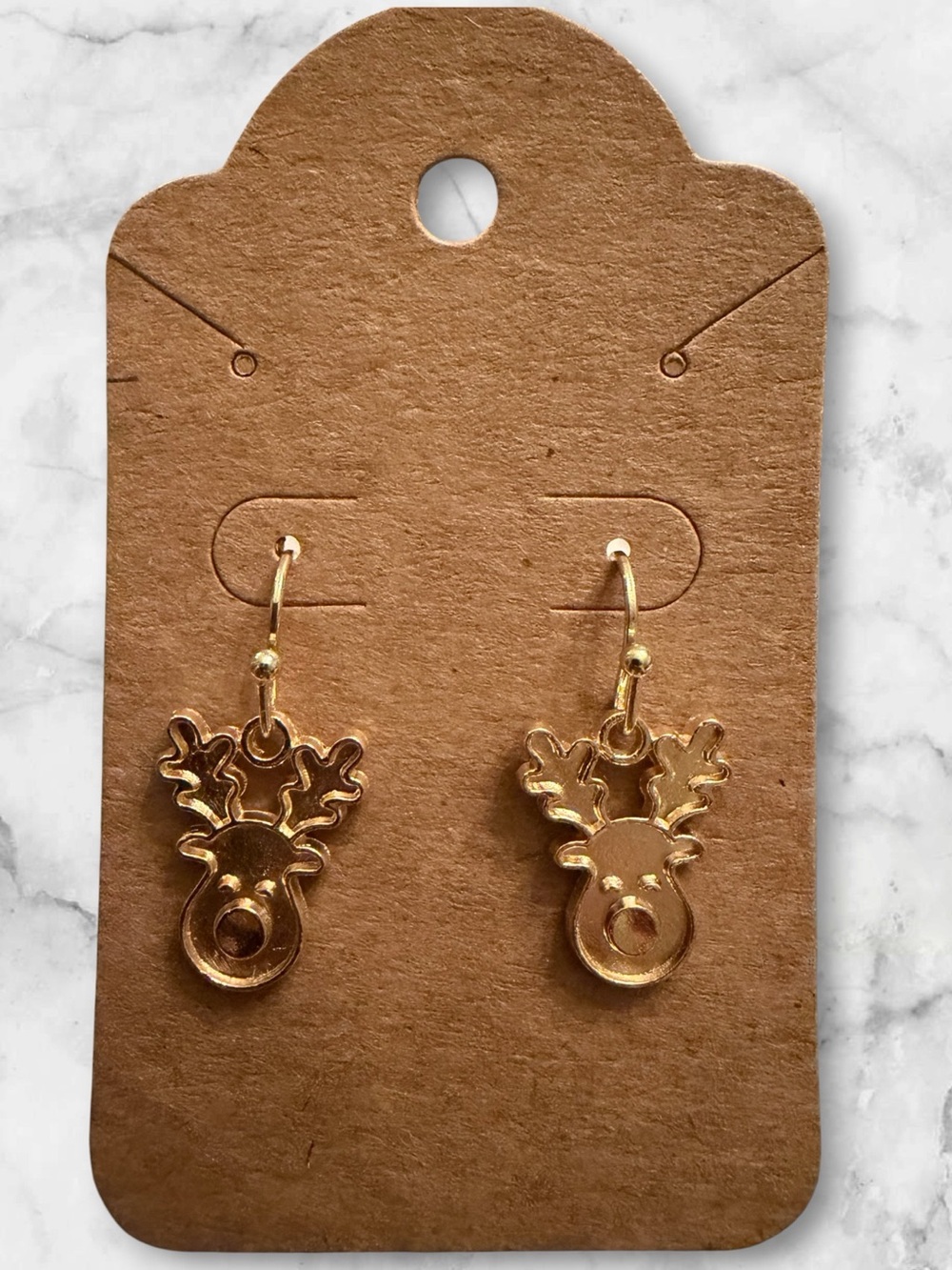 Gold Reindeer Dangle Earrings